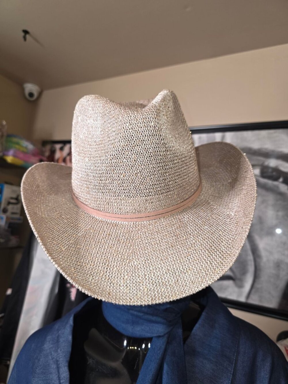 C.C Womens Beige Straw Hat With Sequins & Faux Leather Band For Sun Protection O